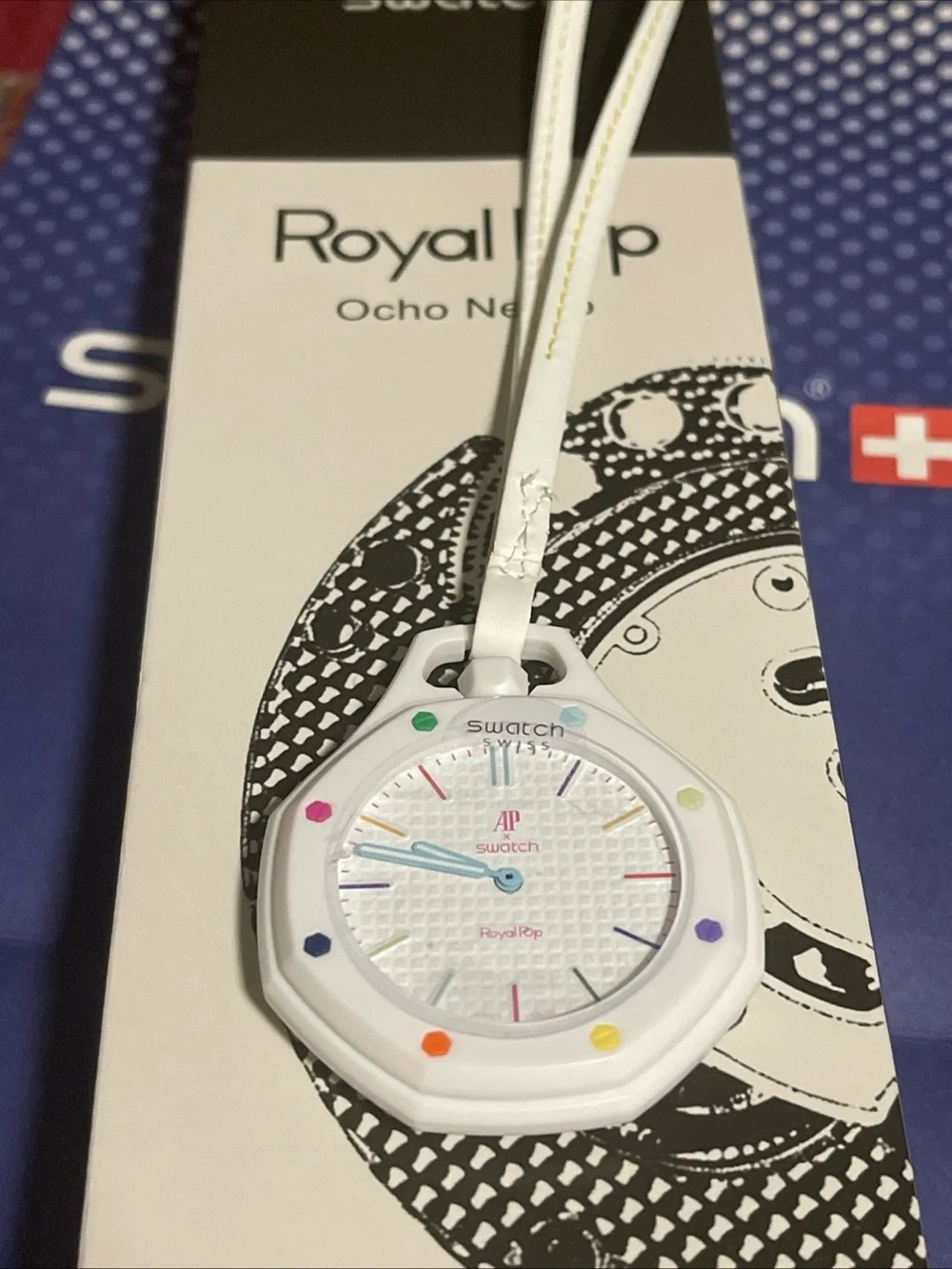 Swatch White Silicone Royal Pop Watch with Multicolor Accents